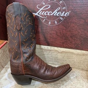 Lucchese Women's Sienna Burnished Ostrich Leg Snip Toe Western Boots- 6.5